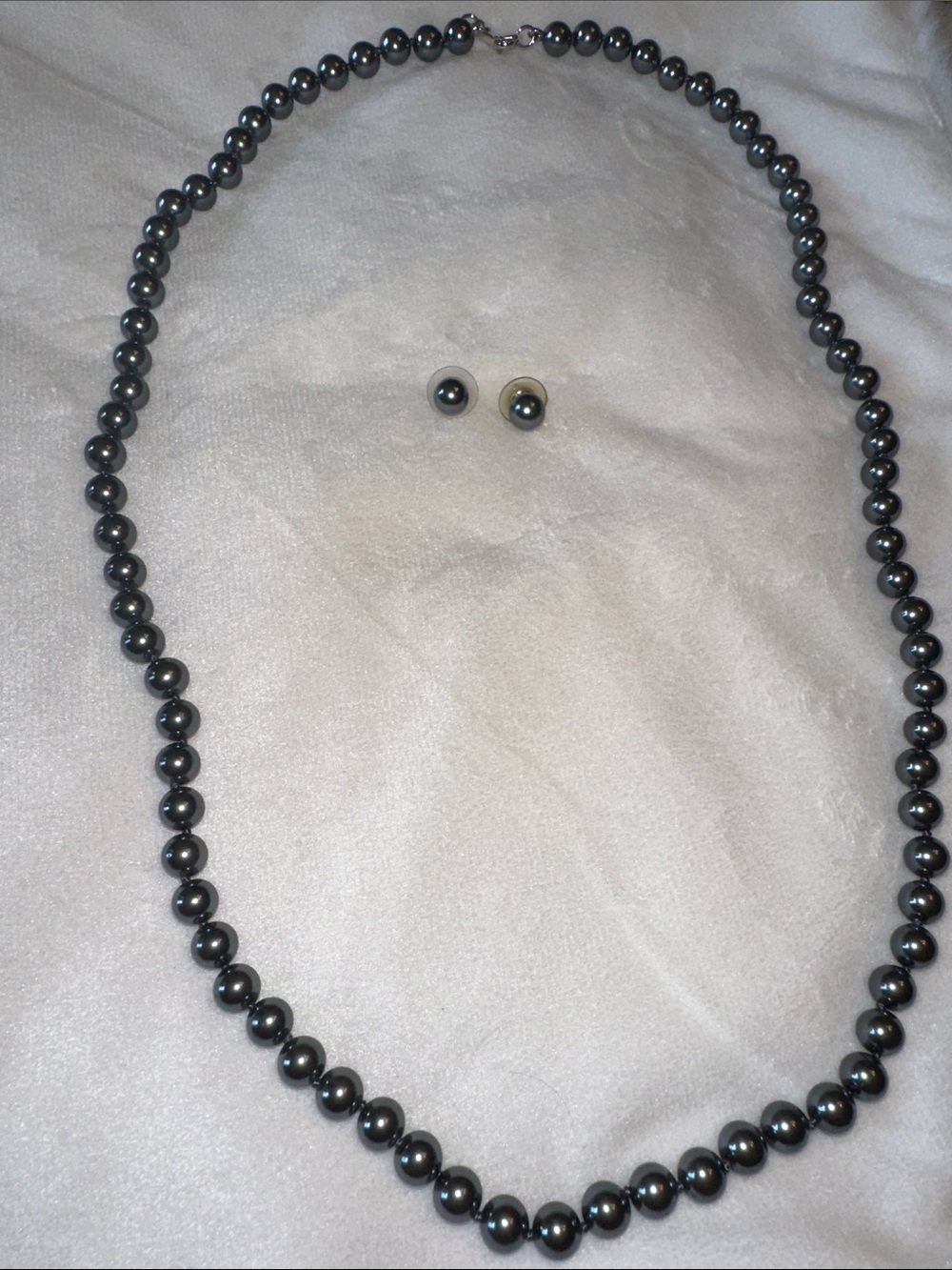 Hematite Gray Pearl Necklace with Matching Studs
